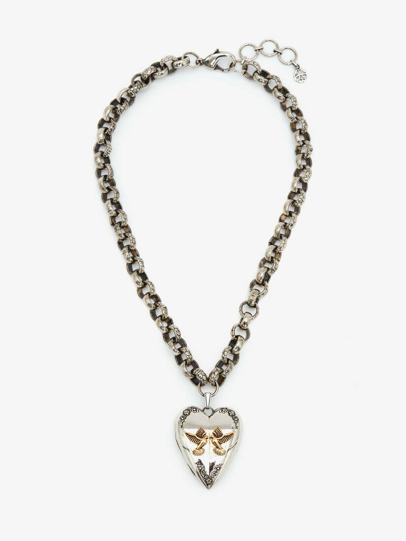 Collares Alexander McQueen Heart Locket Charm Mujer - Plateados - Mexico 079-SLVAHI